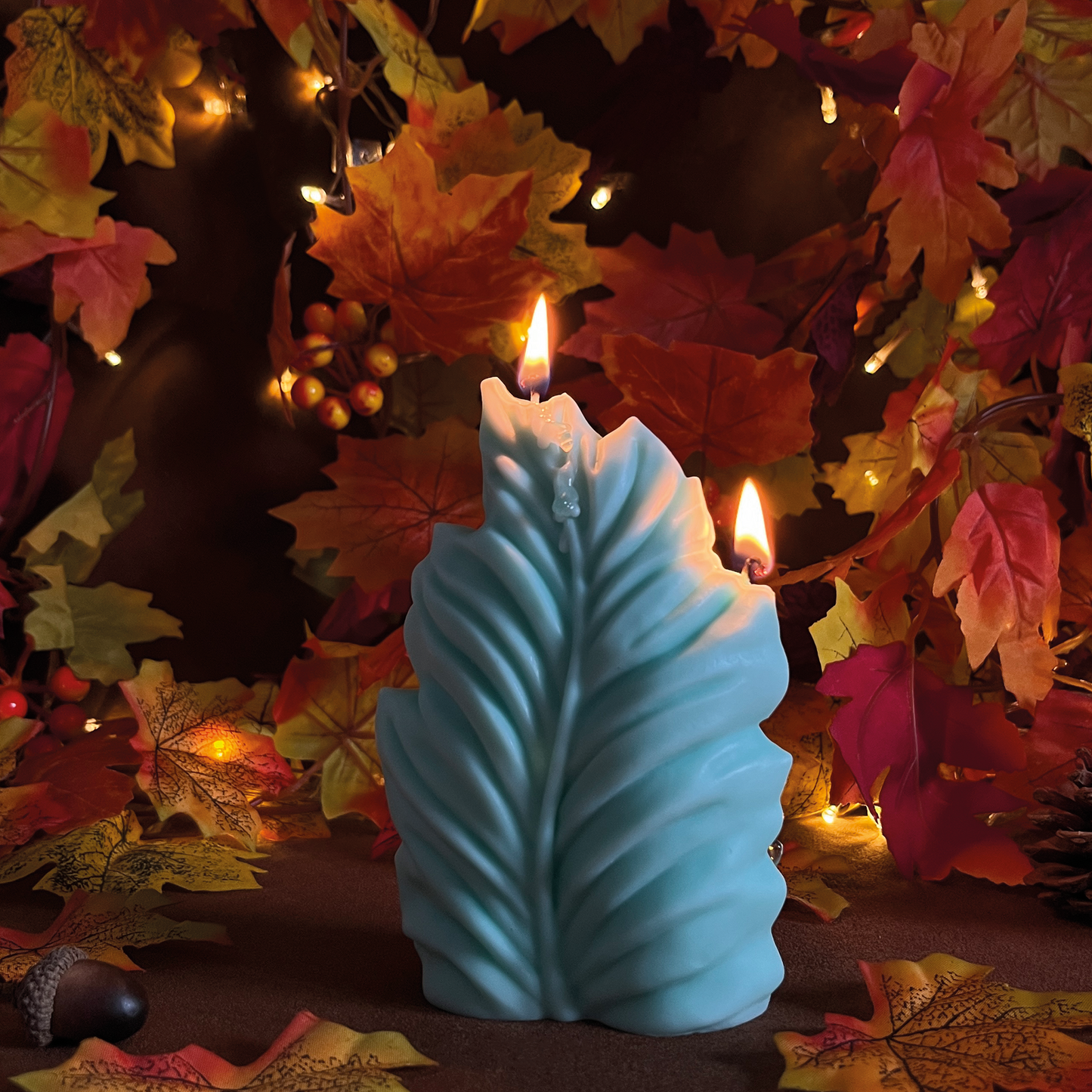 Bougie décorative verte en cire de soja en forme de feuille ALA